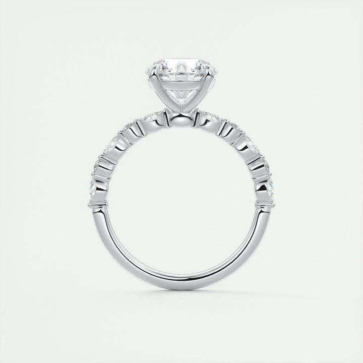 Unboxing view of round cut pave diamond engagement ring