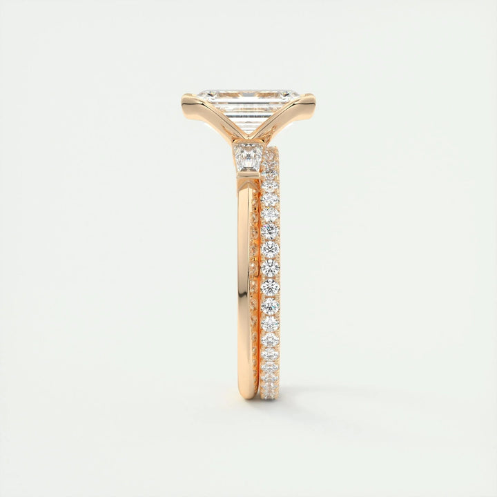 Emerald cut diamond ring worn on hand