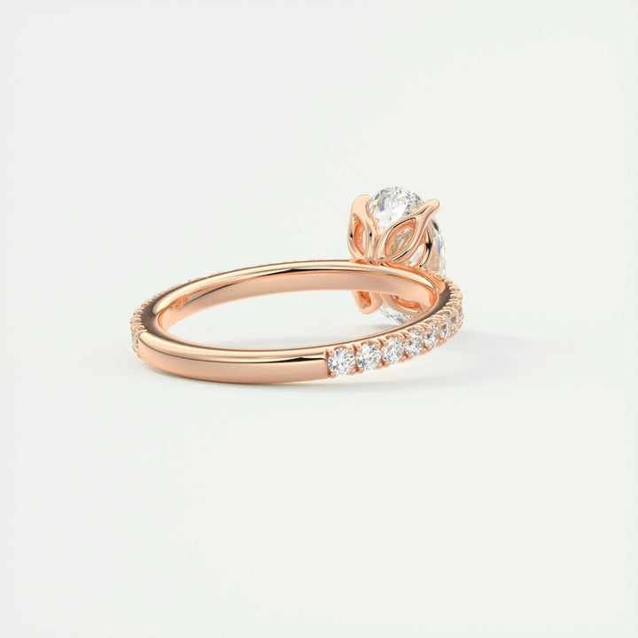 Certified oval cut diamond featured in pave engagement ring