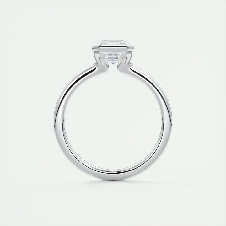 Top-down view of emerald cut solitaire engagement ring