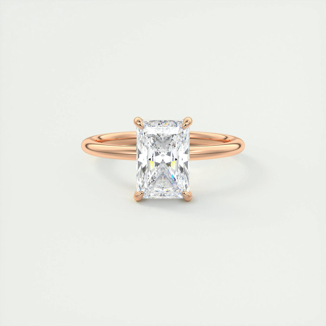 Radiant cut engagement ring shown with authenticity certificate
