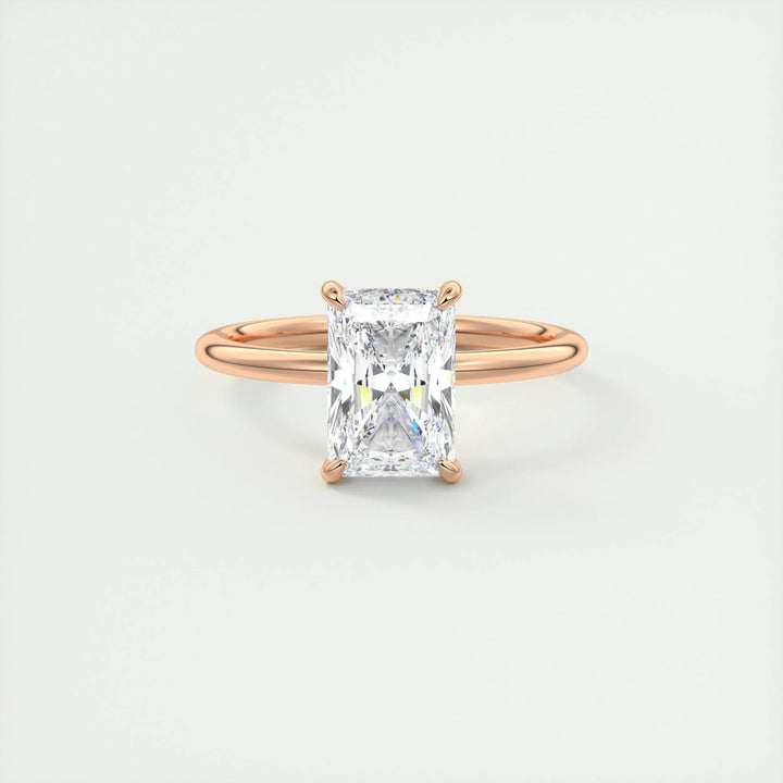 Radiant cut engagement ring shown with authenticity certificate