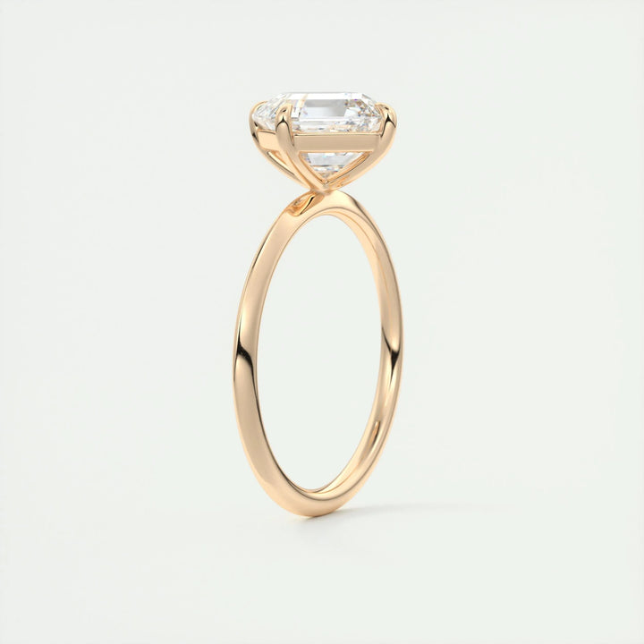 Asscher solitaire ring set with an IGI graded diamond