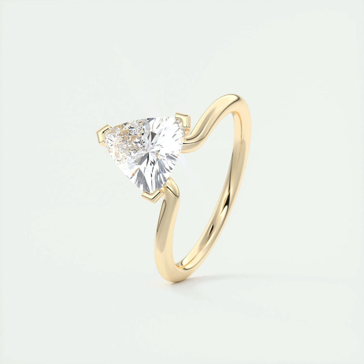 Trillion cut engagement ring shown with authenticity certificate
