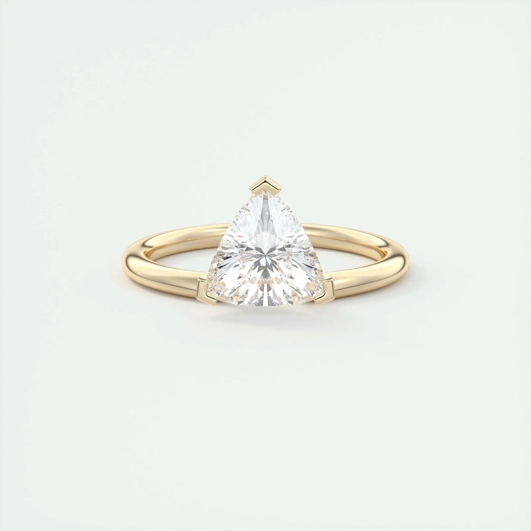 Trillion solitaire engagement ring offered in gold and platinum