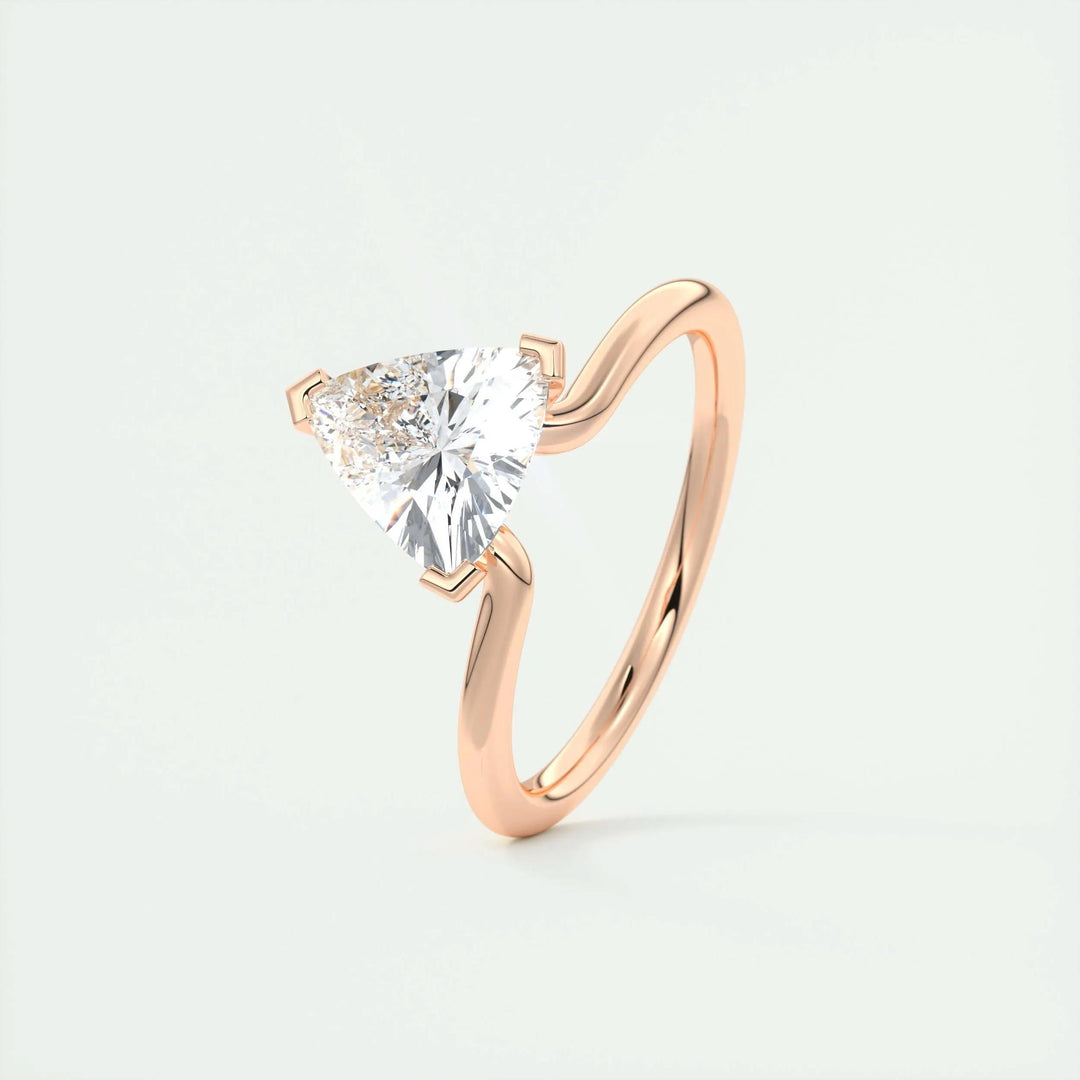 Fine craftsmanship detail on trillion solitaire engagement ring