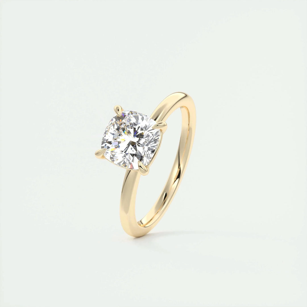 Cushion solitaire lab grown diamond ring in jewelry gift box