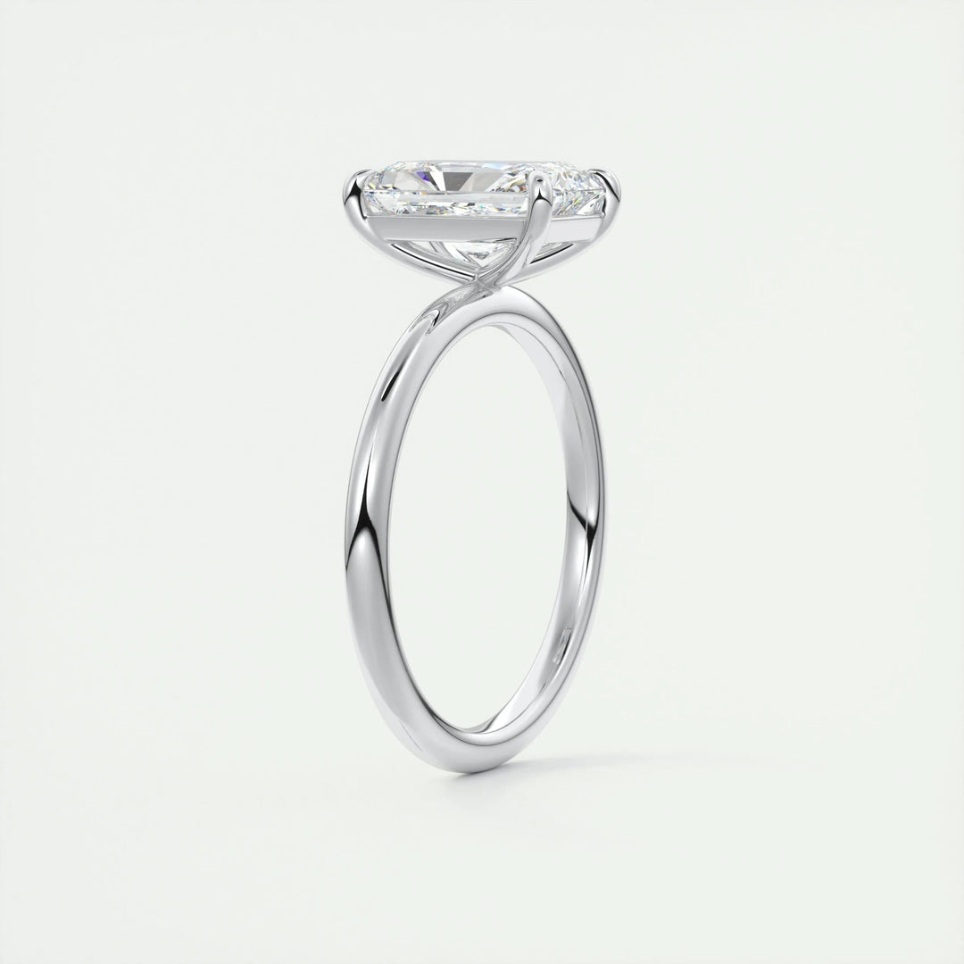 Radiant solitaire lab grown diamond ring side profile in gold setting