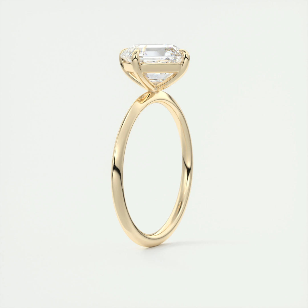 Asscher solitaire lab grown diamond ring fitted on finger