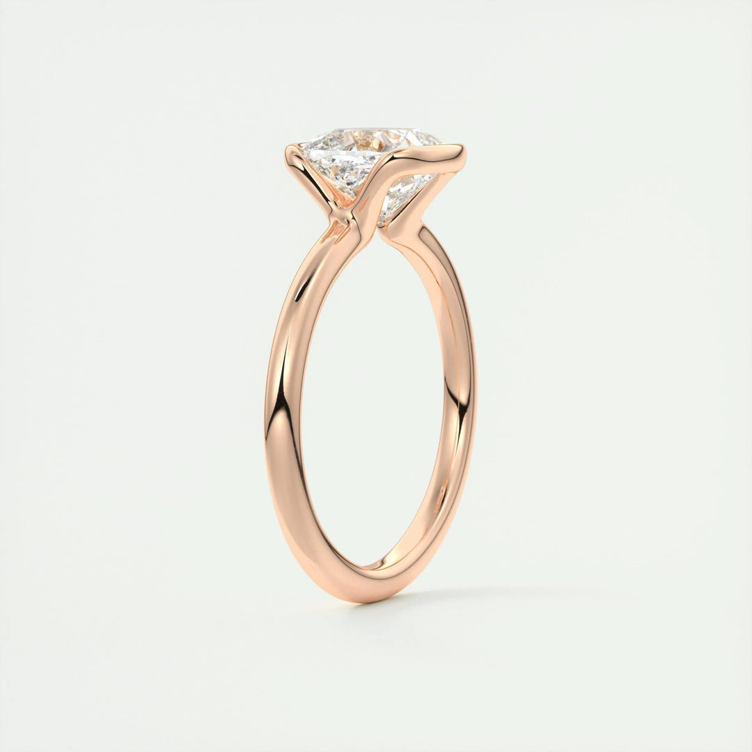 Profile view of cushion cut solitaire engagement ring band