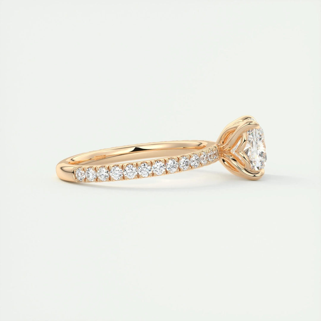 Lifestyle shot of cushion pave diamond ring on hand